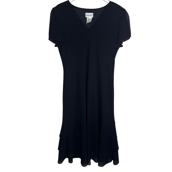 Vintage Fashion Bug Black Tiered Hem Short-Sleeve VNeck Dress Whimsigoth Size 14 - Picture 1 of 8